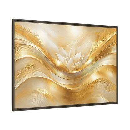Side Mockup 8. Floral Lotus Flower Gold And White shown as stretched canvas wall art