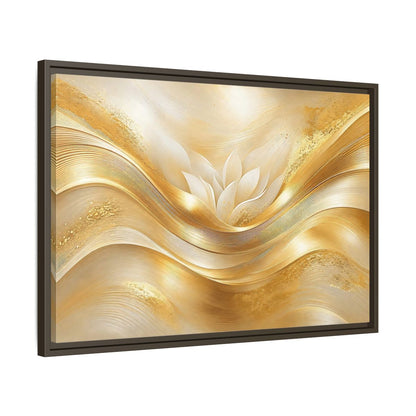 Side Mockup 11. Floral Lotus Flower Gold And White shown as stretched canvas wall art