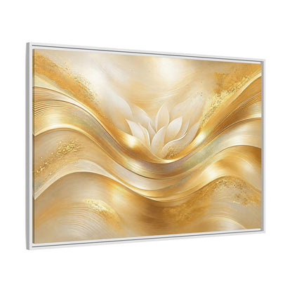 Side Mockup 7. Floral Lotus Flower Gold And White shown as stretched canvas wall art