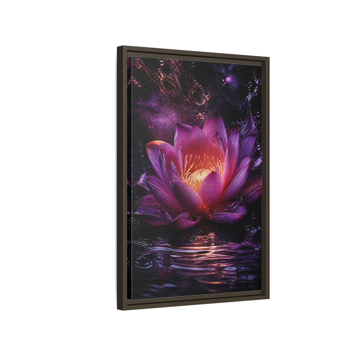 Side Mockup 2. Floral Lotus Flower Purple Lotus shown as stretched canvas wall art