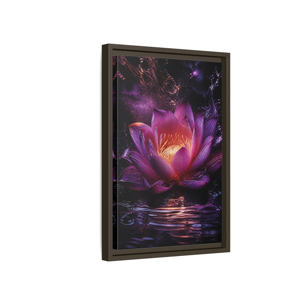 Side Mockup 5. Floral Lotus Flower Purple Lotus shown as stretched canvas wall art