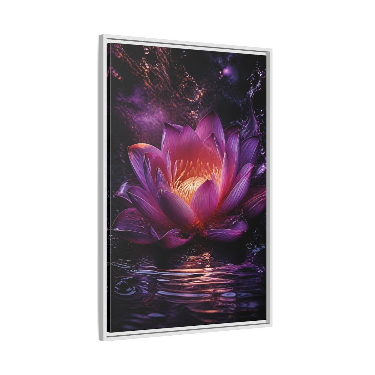 Side Mockup 9. Floral Lotus Flower Purple Lotus shown as stretched canvas wall art