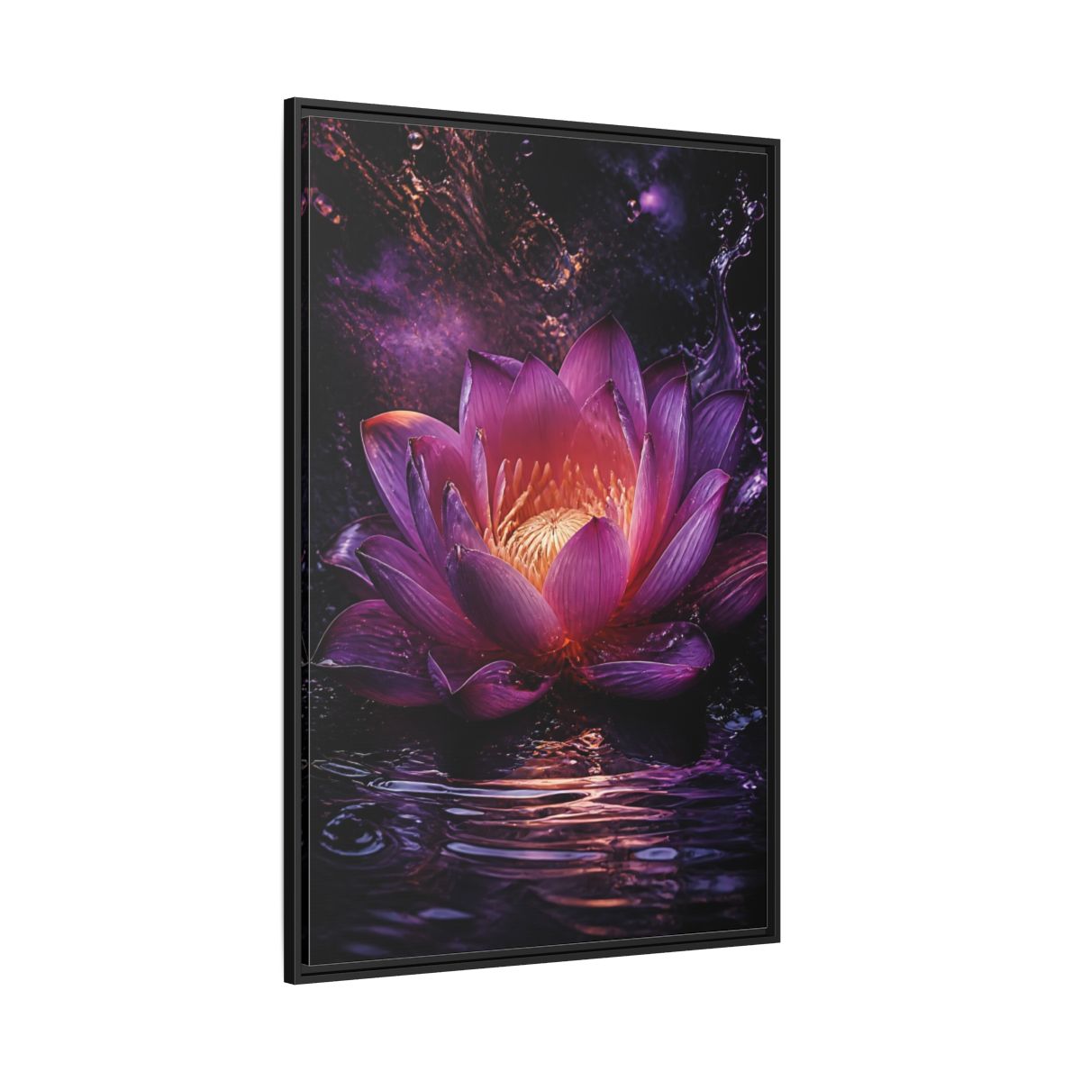 Side Mockup 12. Floral Lotus Flower Purple Lotus shown as stretched canvas wall art