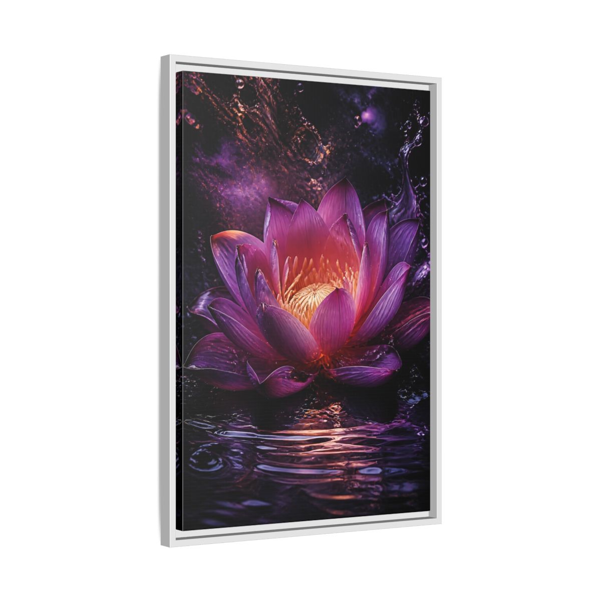 Side Mockup 10. Floral Lotus Flower Purple Lotus shown as stretched canvas wall art