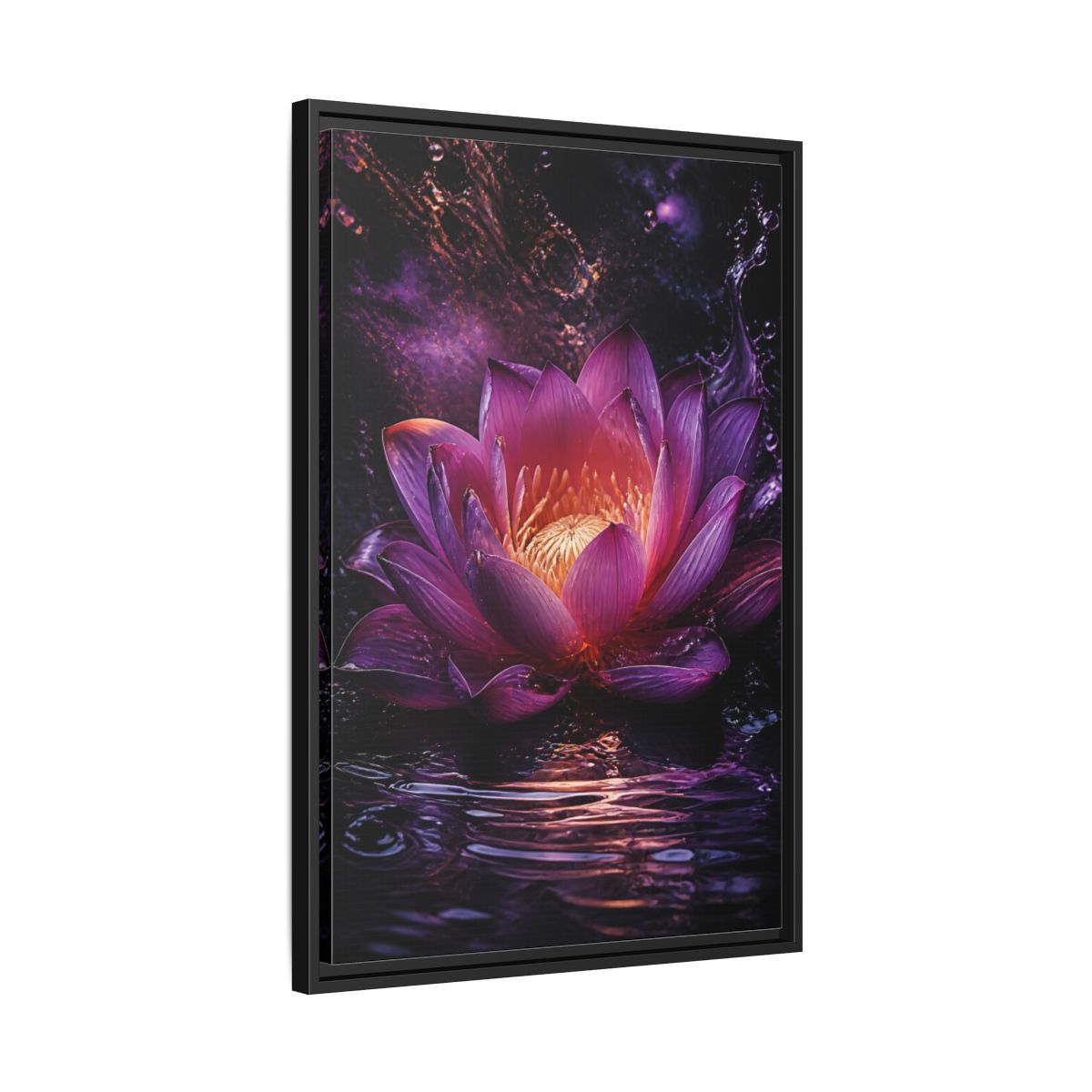 Side Mockup 14. Floral Lotus Flower Purple Lotus shown as stretched canvas wall art