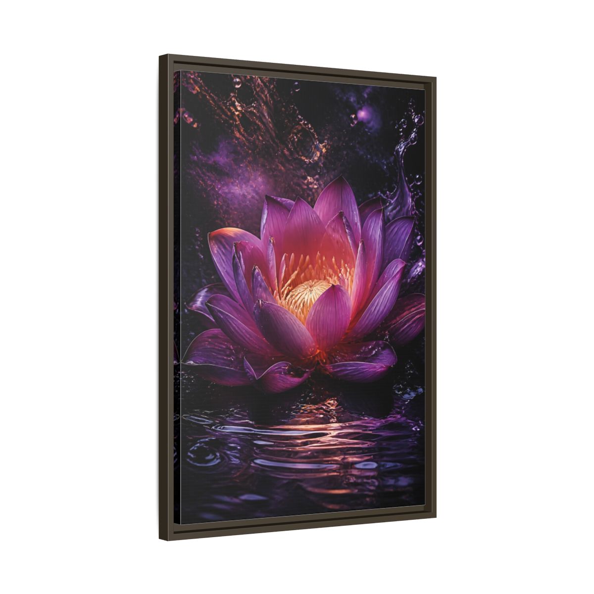 Side Mockup 11. Floral Lotus Flower Purple Lotus shown as stretched canvas wall art