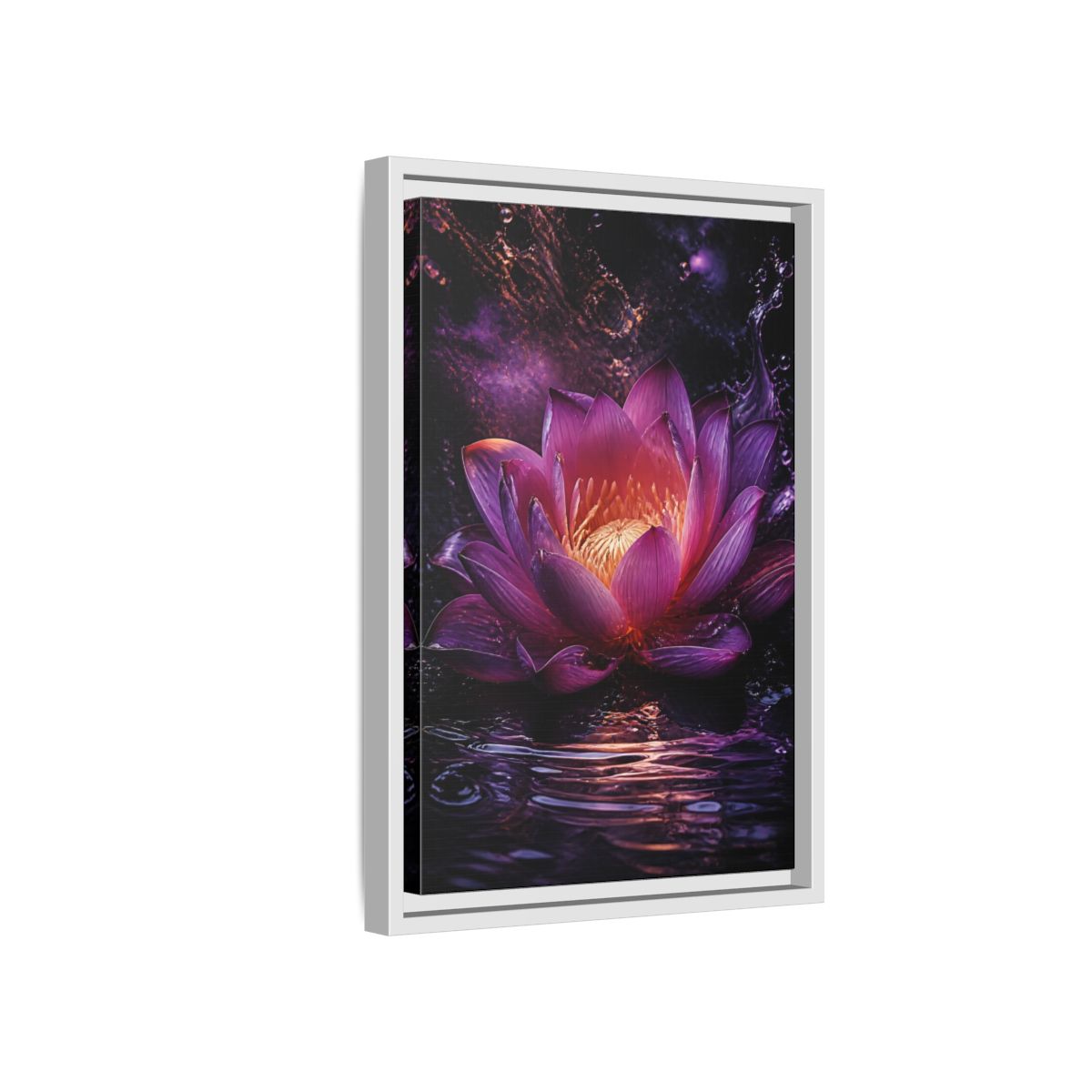 Side Mockup 4. Floral Lotus Flower Purple Lotus shown as stretched canvas wall art