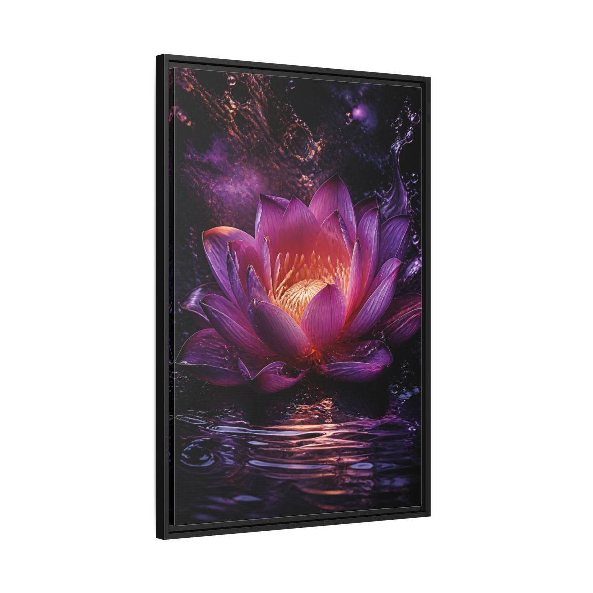 Side Mockup 13. Floral Lotus Flower Purple Lotus shown as stretched canvas wall art