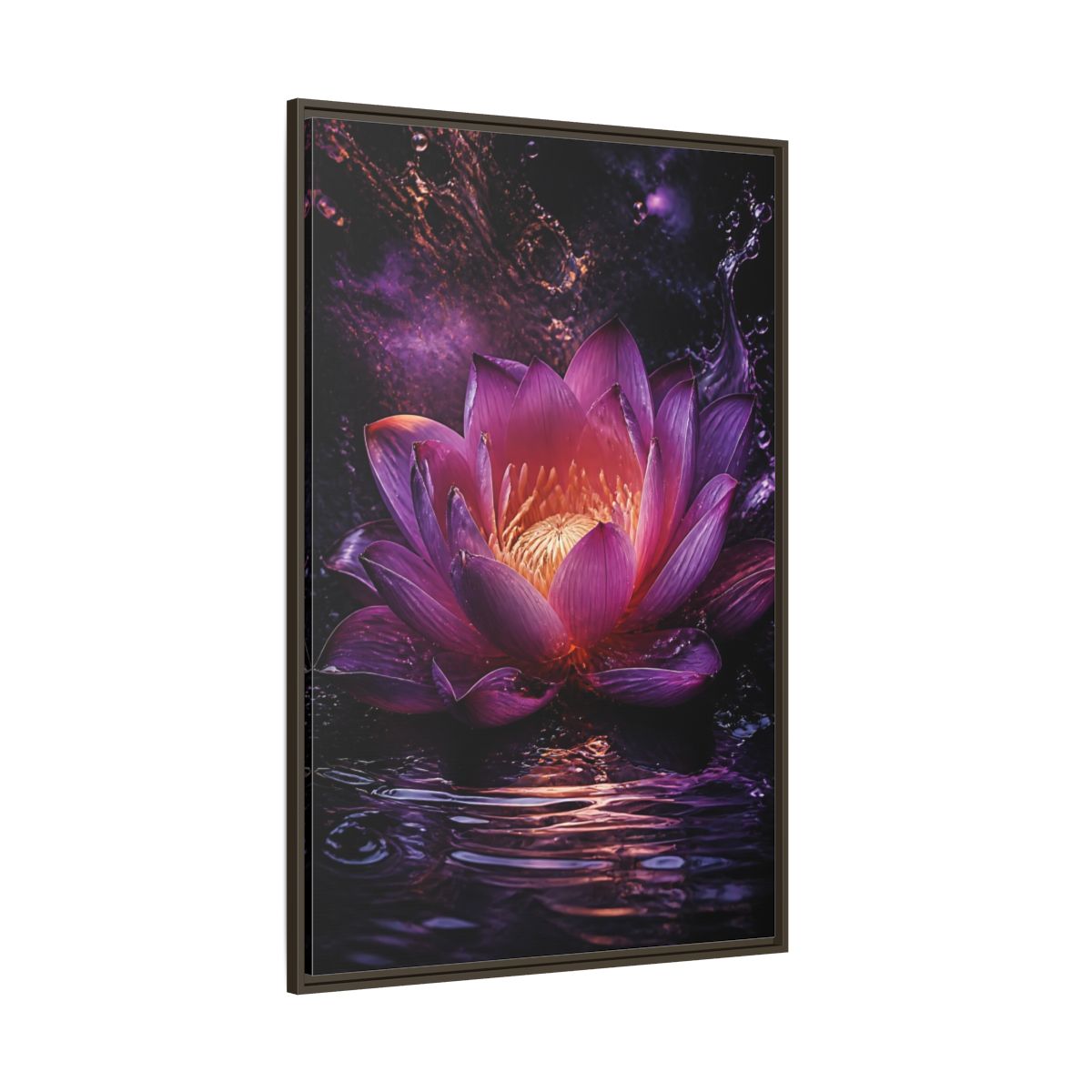 Side Mockup 8. Floral Lotus Flower Purple Lotus shown as stretched canvas wall art