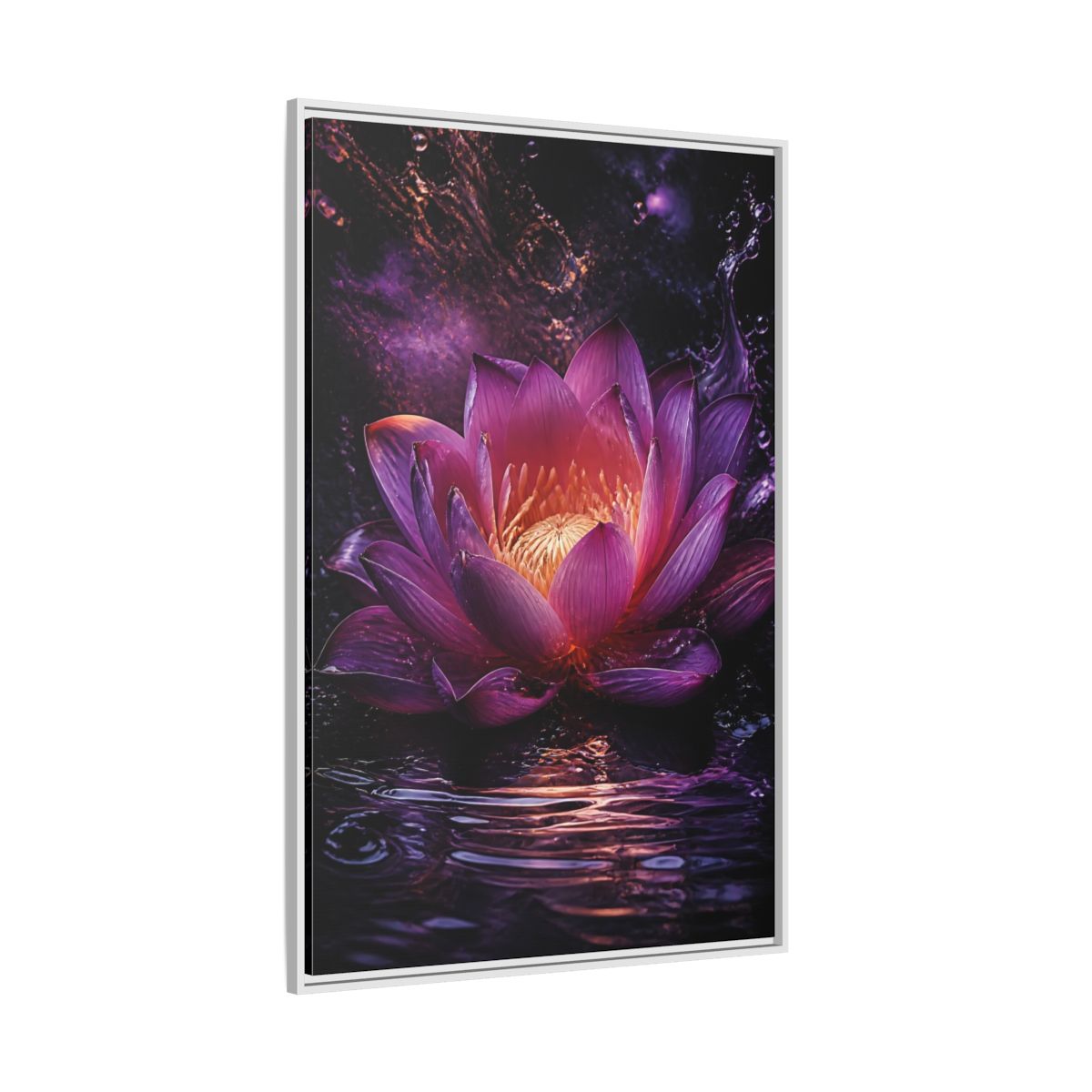 Side Mockup 7. Floral Lotus Flower Purple Lotus shown as stretched canvas wall art