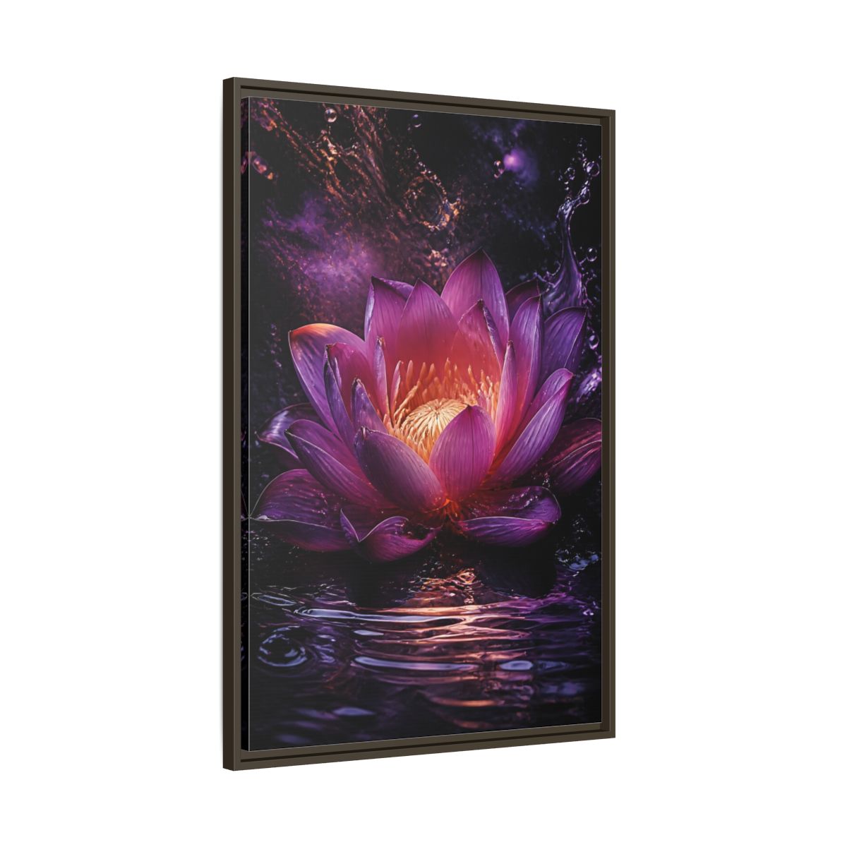 Main Mockup. Floral Lotus Flower Purple Lotus shown as stretched canvas wall art