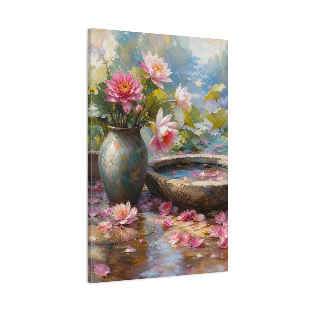 Main Mockup. Floral Lotus Flowers Pink Lotus shown as stretched canvas wall art