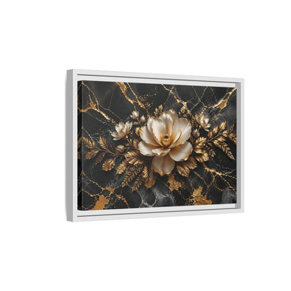 Side Mockup 4. Floral Magnolia Flower Black And Gold Floral shown as stretched canvas wall art