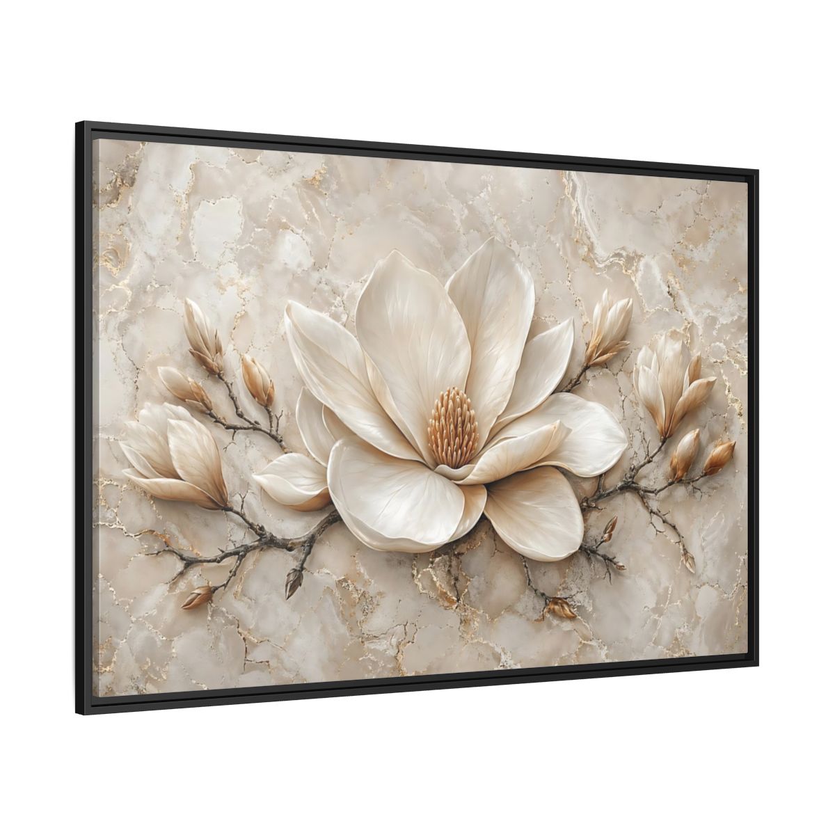 Side Mockup 12. Floral Magnolia Flower Cream Magnolia shown as stretched canvas wall art