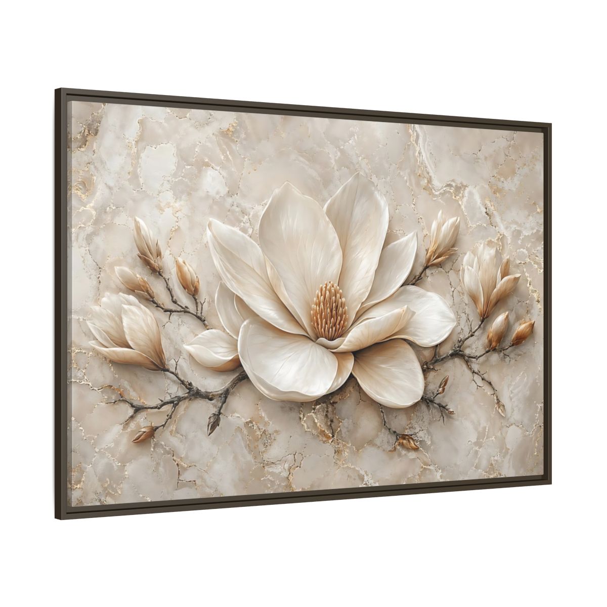 Side Mockup 8. Floral Magnolia Flower Cream Magnolia shown as stretched canvas wall art