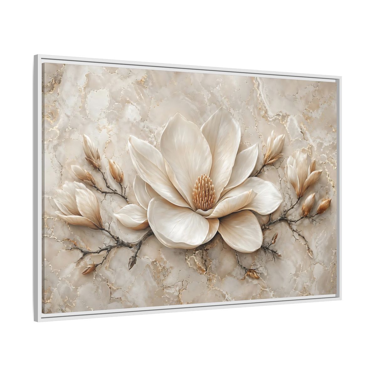 Side Mockup 7. Floral Magnolia Flower Cream Magnolia shown as stretched canvas wall art