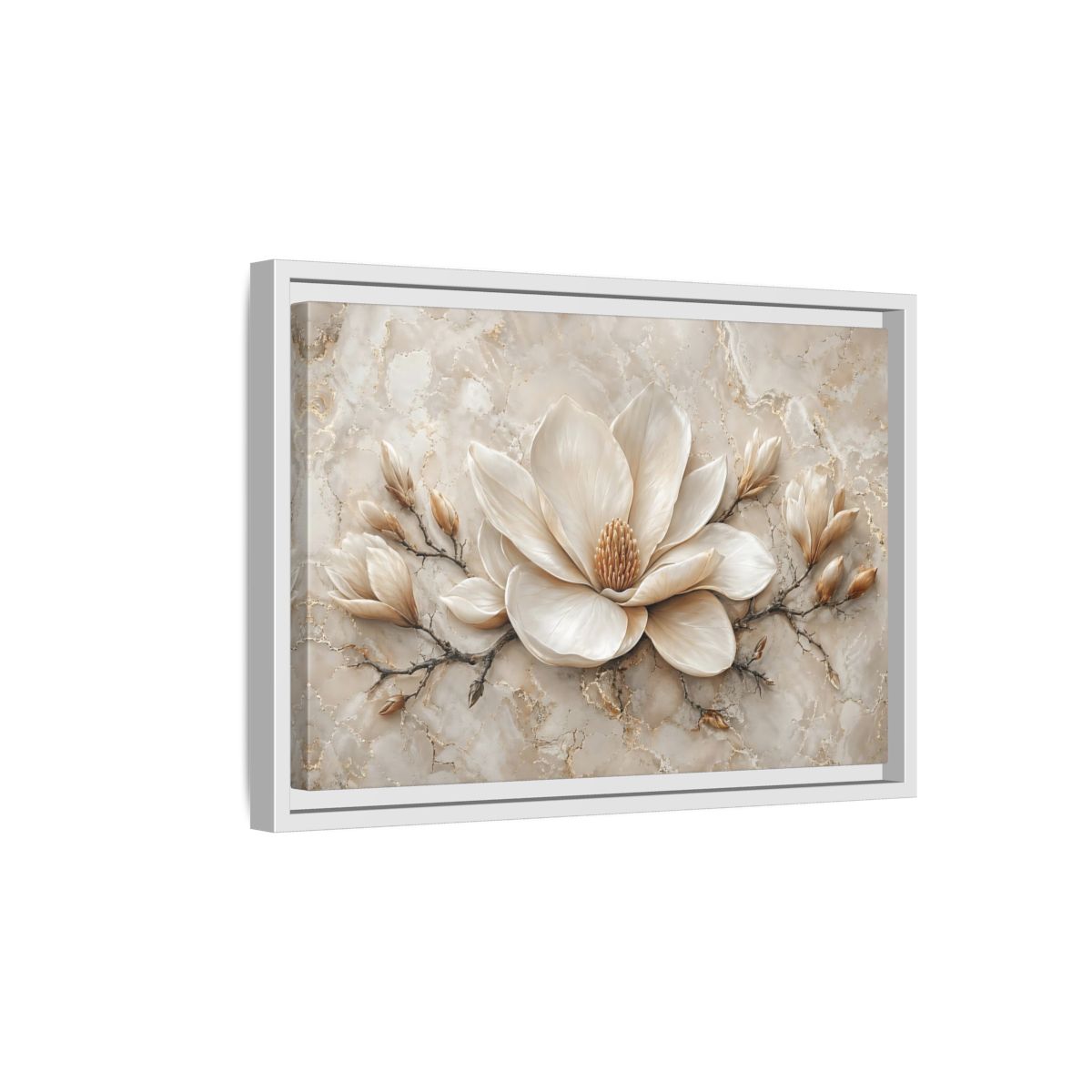 Side Mockup 4. Floral Magnolia Flower Cream Magnolia shown as stretched canvas wall art