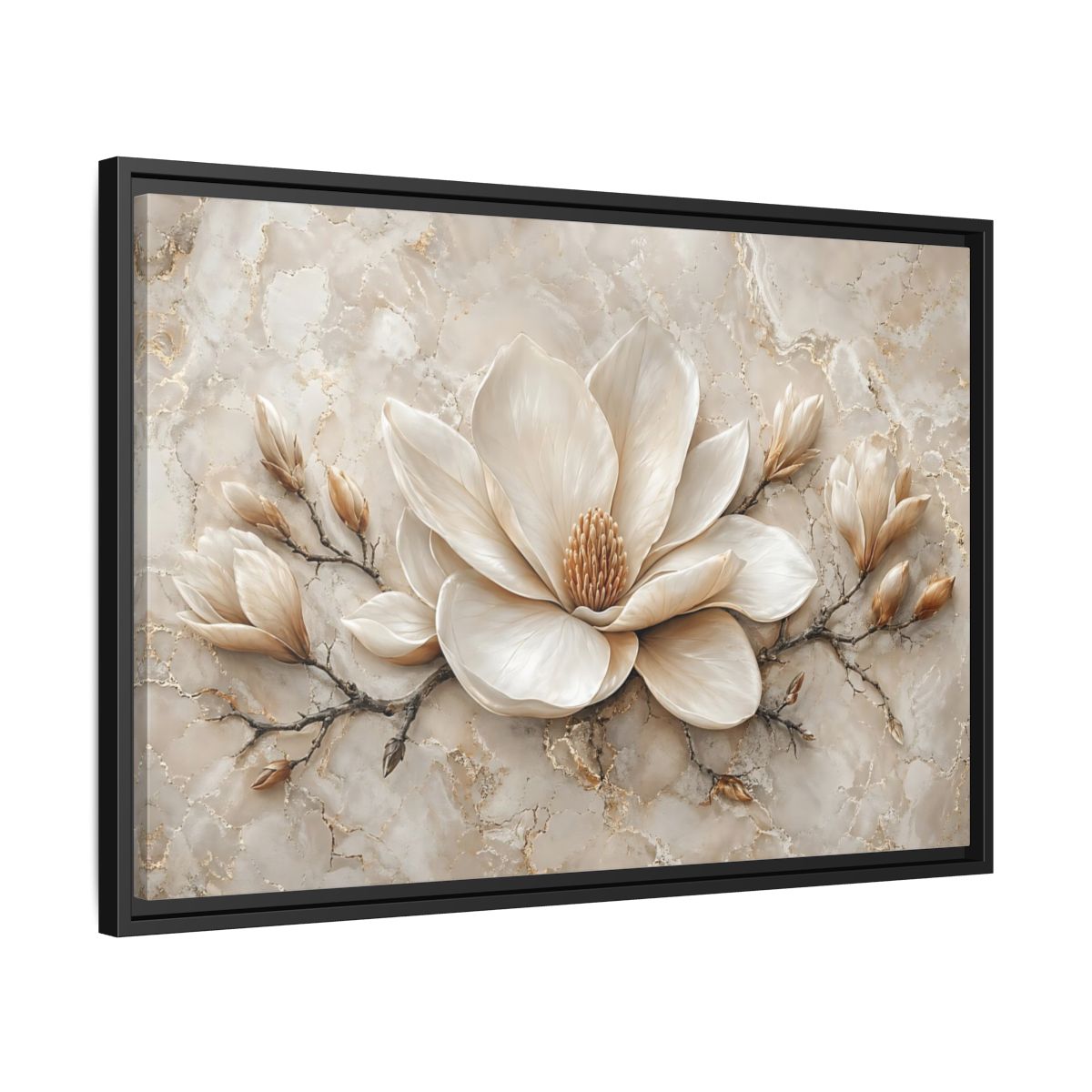 Side Mockup 14. Floral Magnolia Flower Cream Magnolia shown as stretched canvas wall art