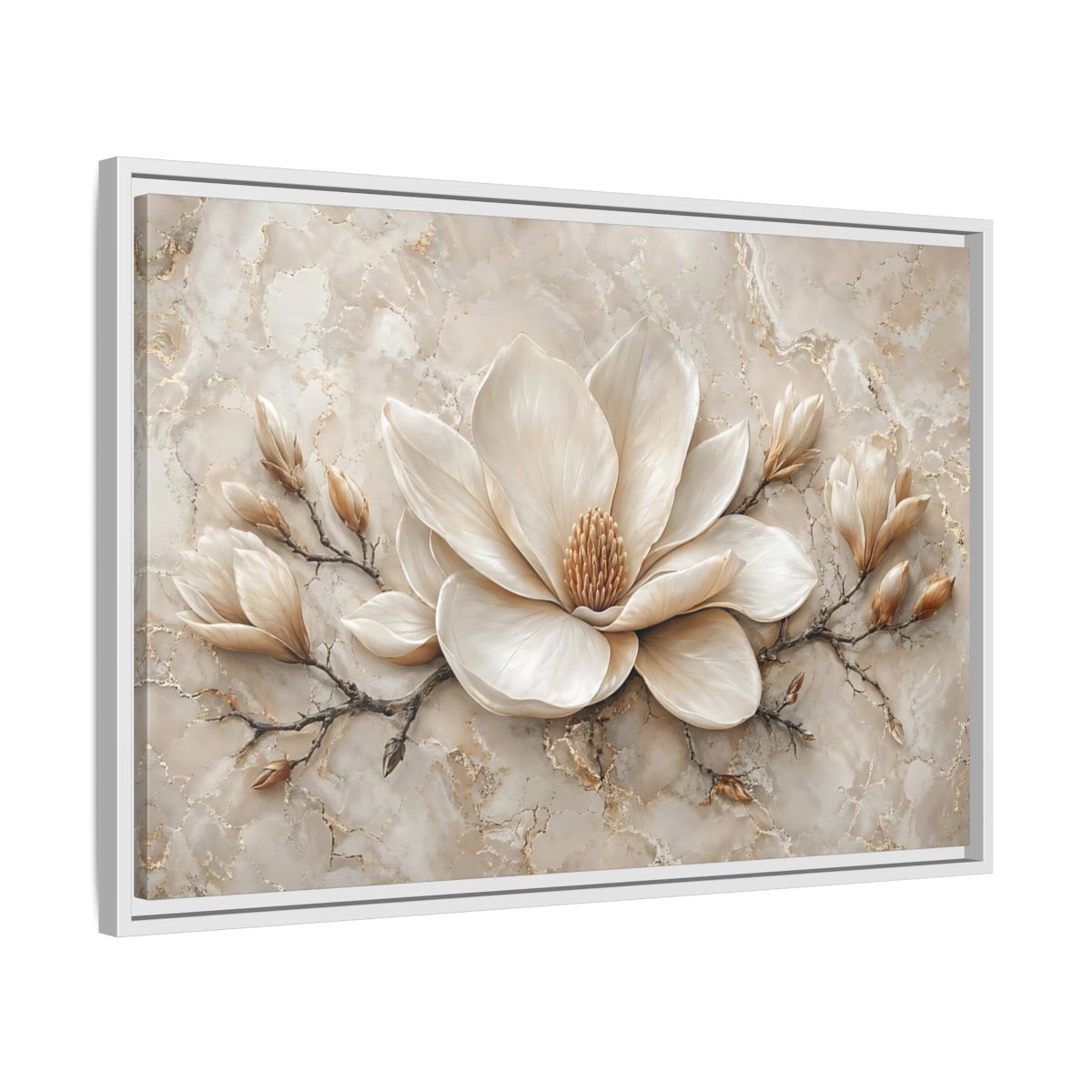 Side Mockup 10. Floral Magnolia Flower Cream Magnolia shown as stretched canvas wall art
