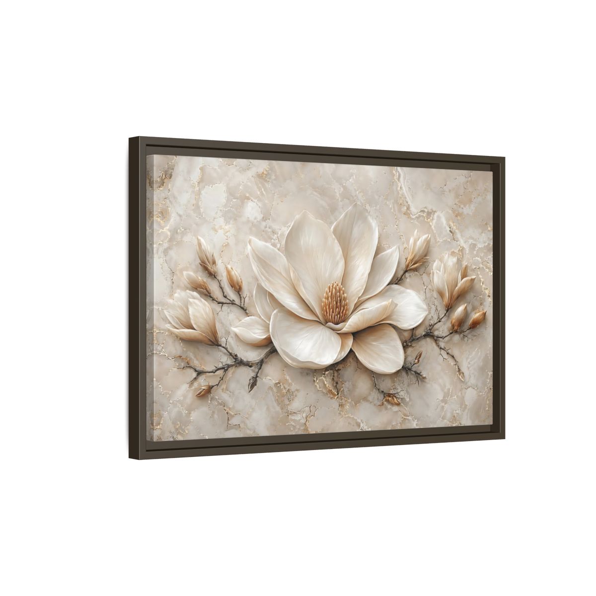 Side Mockup 2. Floral Magnolia Flower Cream Magnolia shown as stretched canvas wall art
