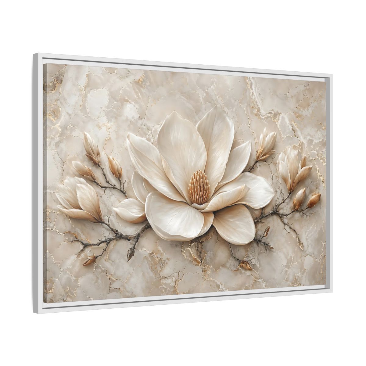 Side Mockup 9. Floral Magnolia Flower Cream Magnolia shown as stretched canvas wall art