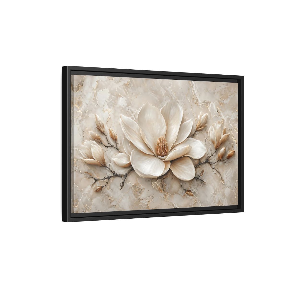 Side Mockup 3. Floral Magnolia Flower Cream Magnolia shown as stretched canvas wall art