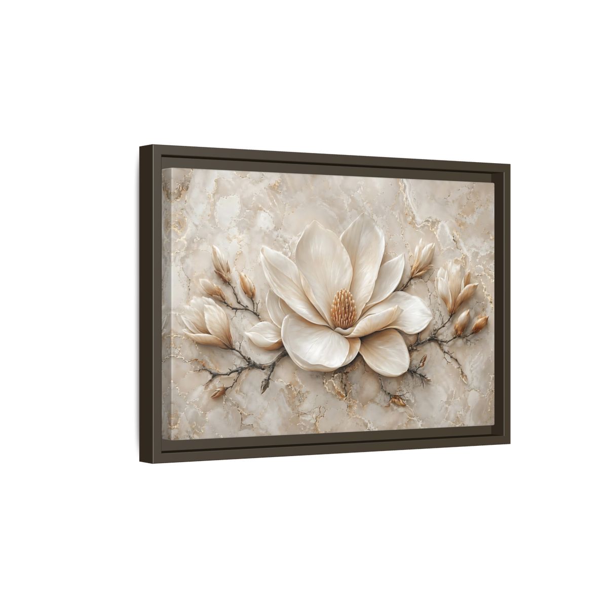 Side Mockup 5. Floral Magnolia Flower Cream Magnolia shown as stretched canvas wall art