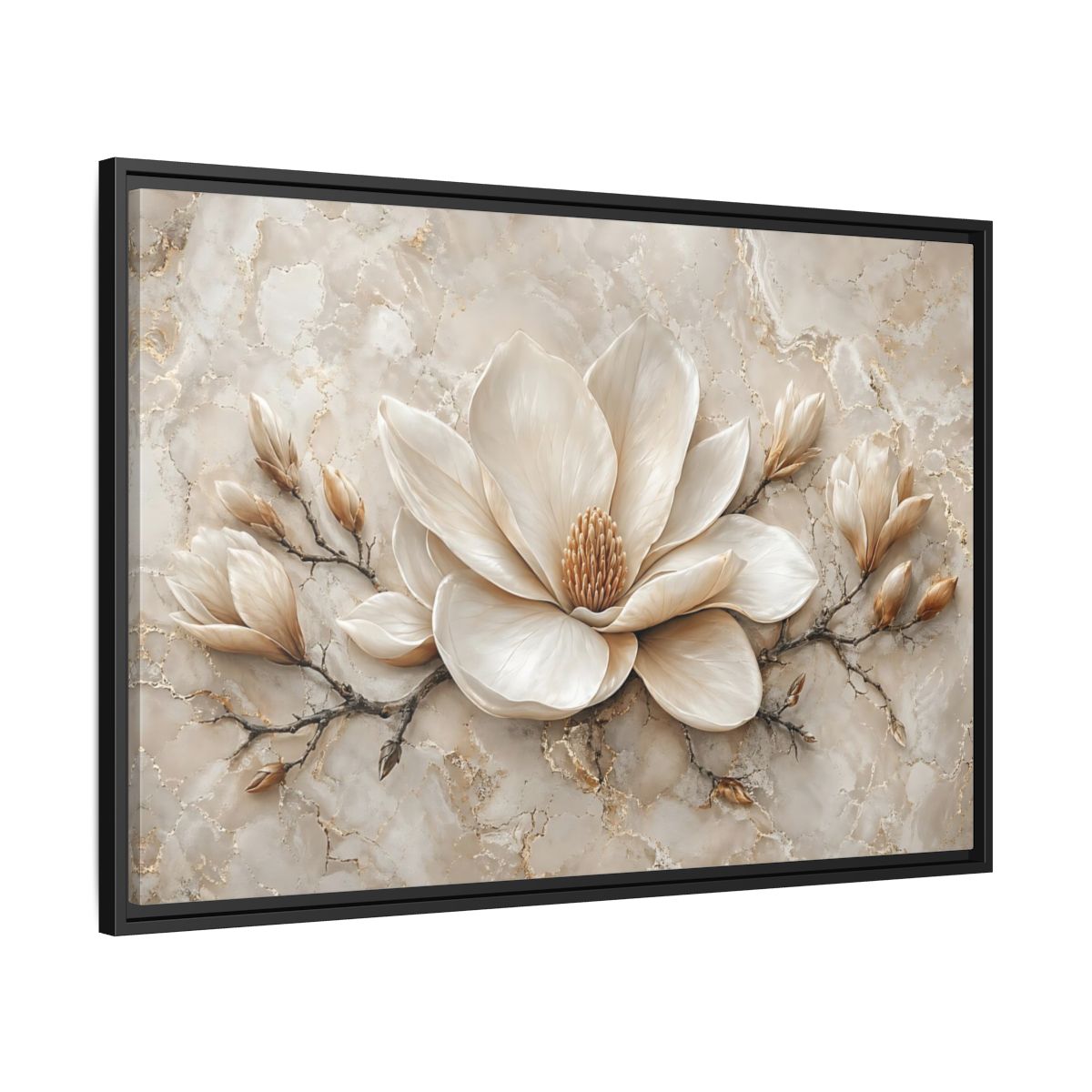 Side Mockup 13. Floral Magnolia Flower Cream Magnolia shown as stretched canvas wall art