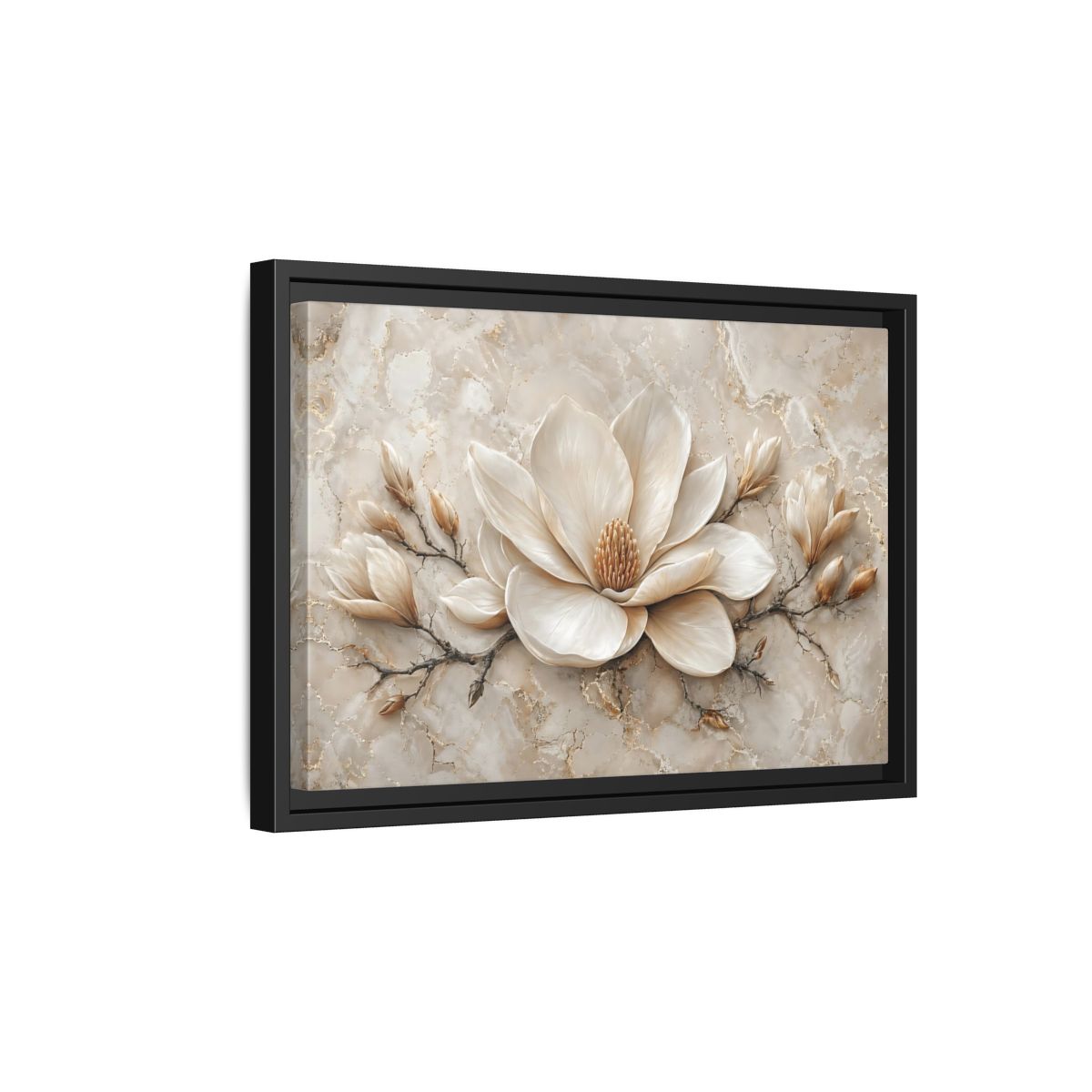 Side Mockup 6. Floral Magnolia Flower Cream Magnolia shown as stretched canvas wall art