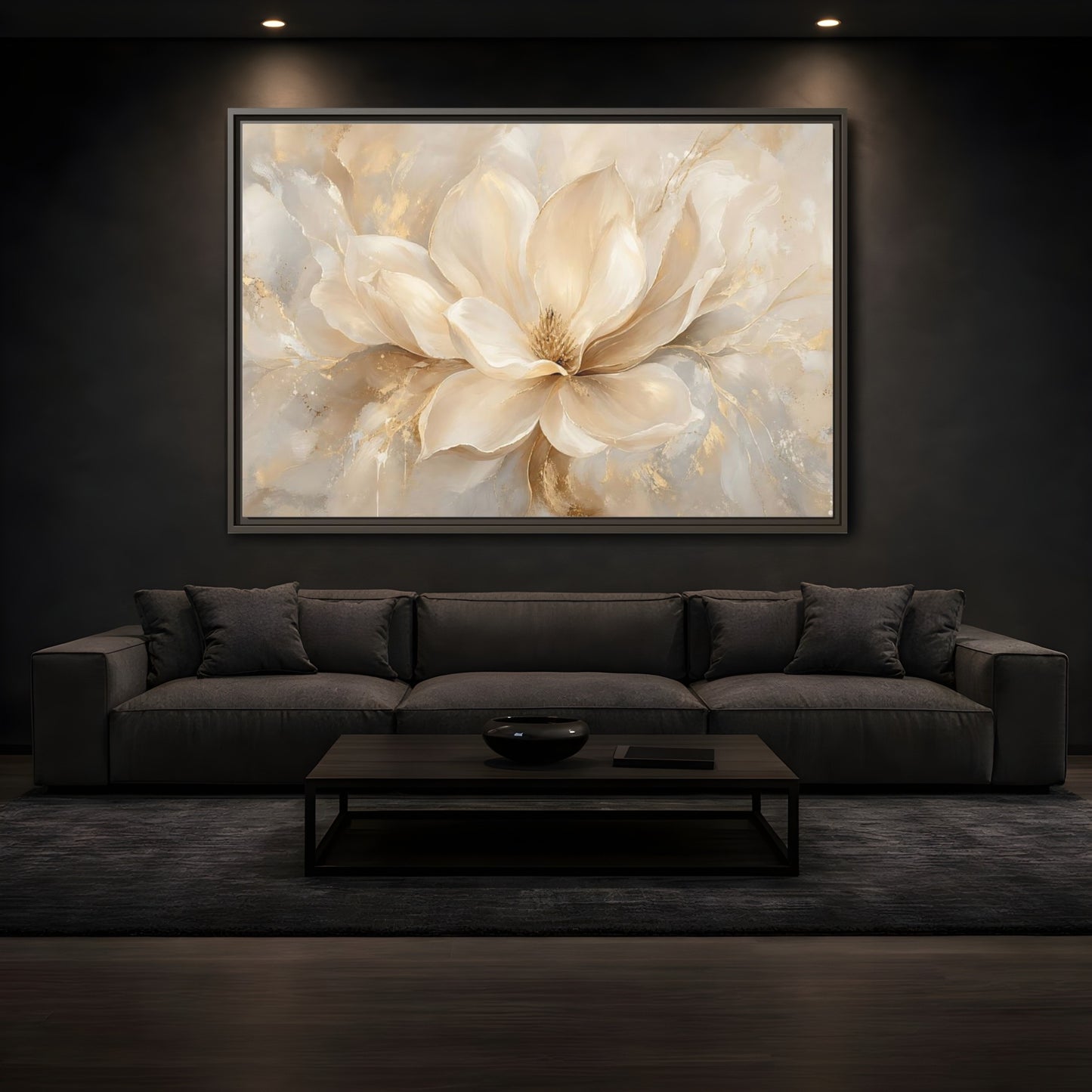 Mockup 3. Floral Magnolia Flower Cream Gold Floral shown as stretched canvas wall art