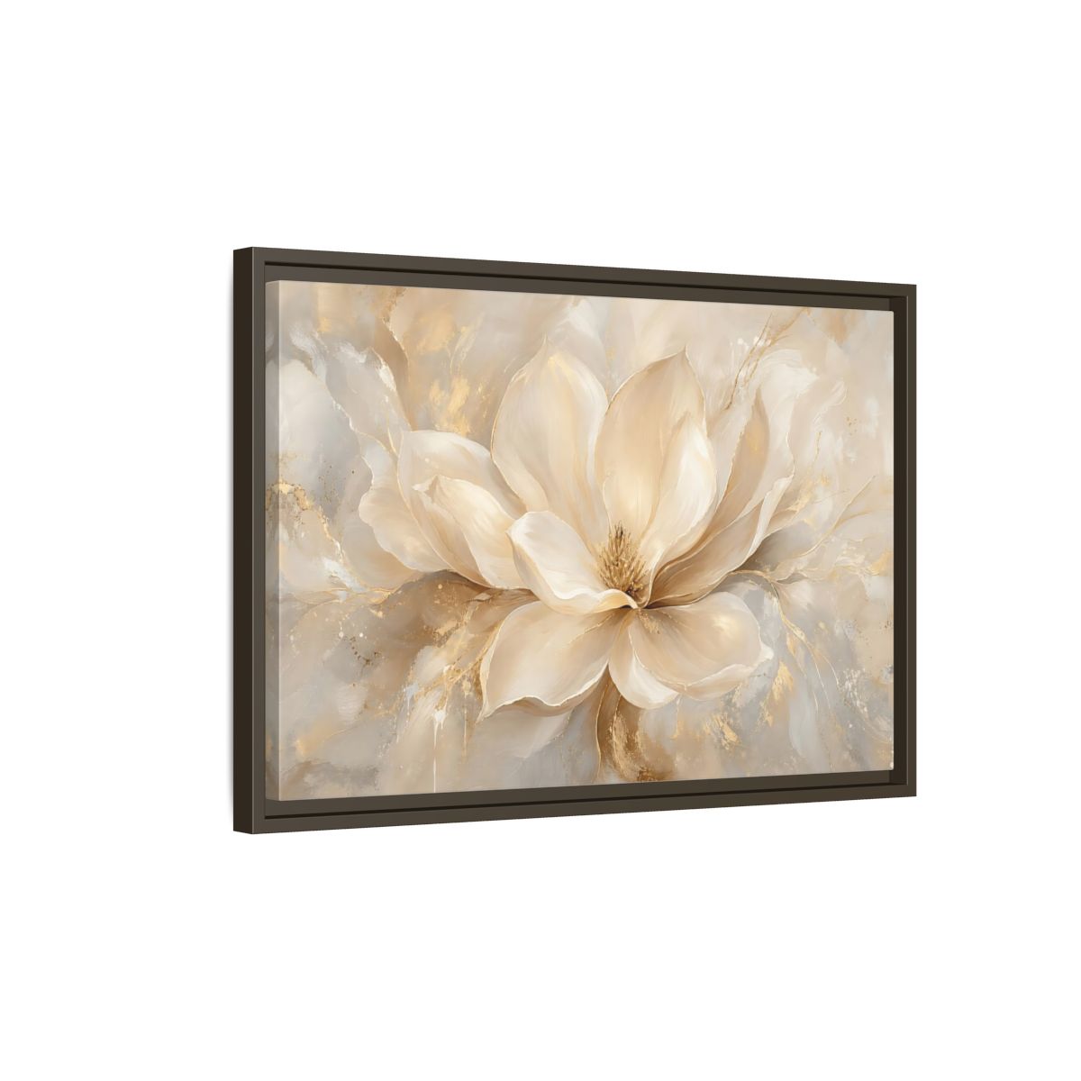 Side Mockup 2. Floral Magnolia Flower Cream Gold Floral shown as stretched canvas wall art