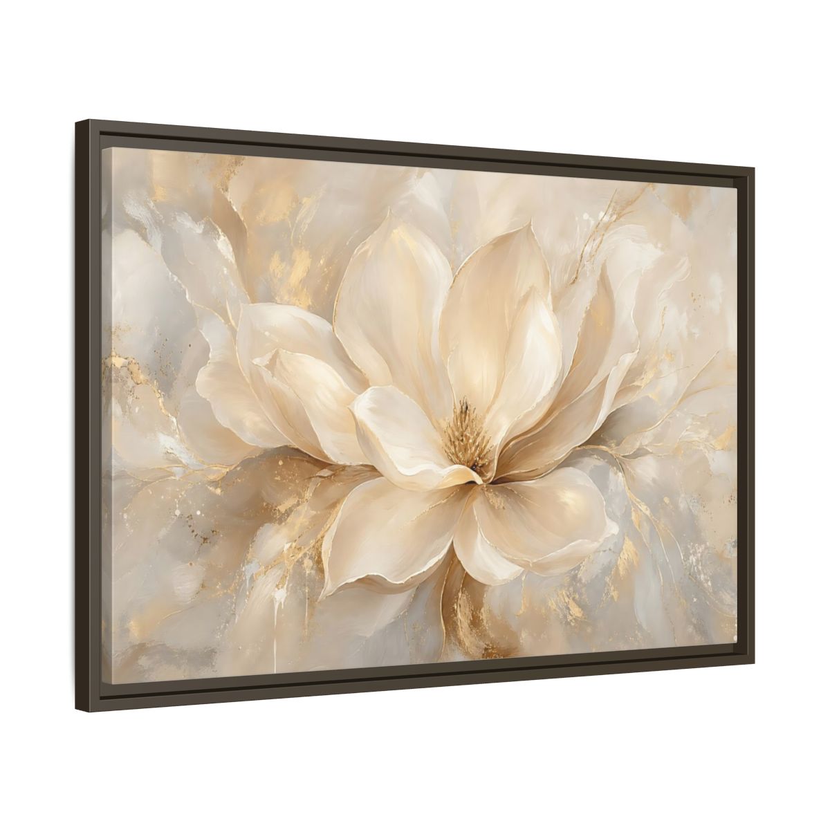 Side Mockup 11. Floral Magnolia Flower Cream Gold Floral shown as stretched canvas wall art