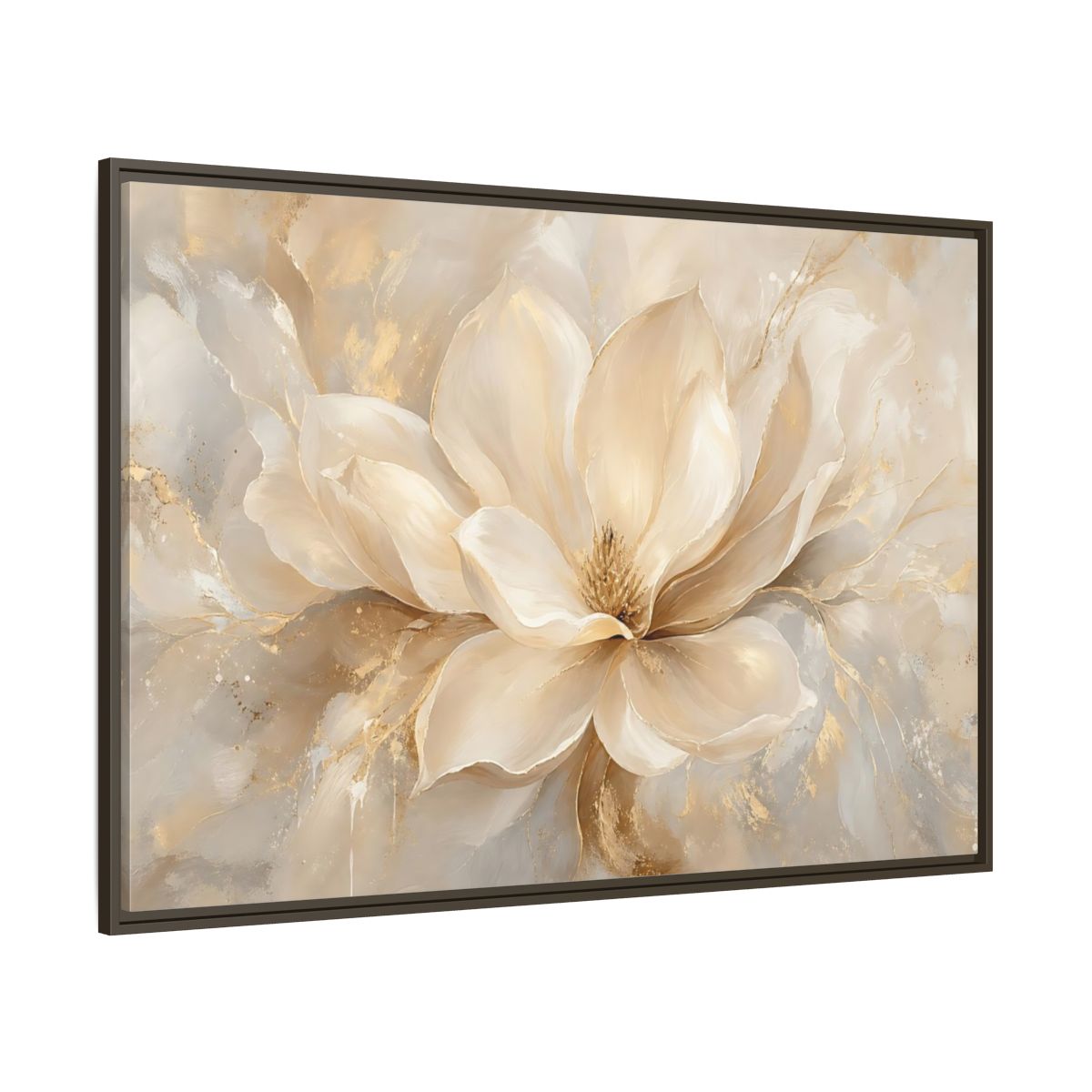 Side Mockup 8. Floral Magnolia Flower Cream Gold Floral shown as stretched canvas wall art