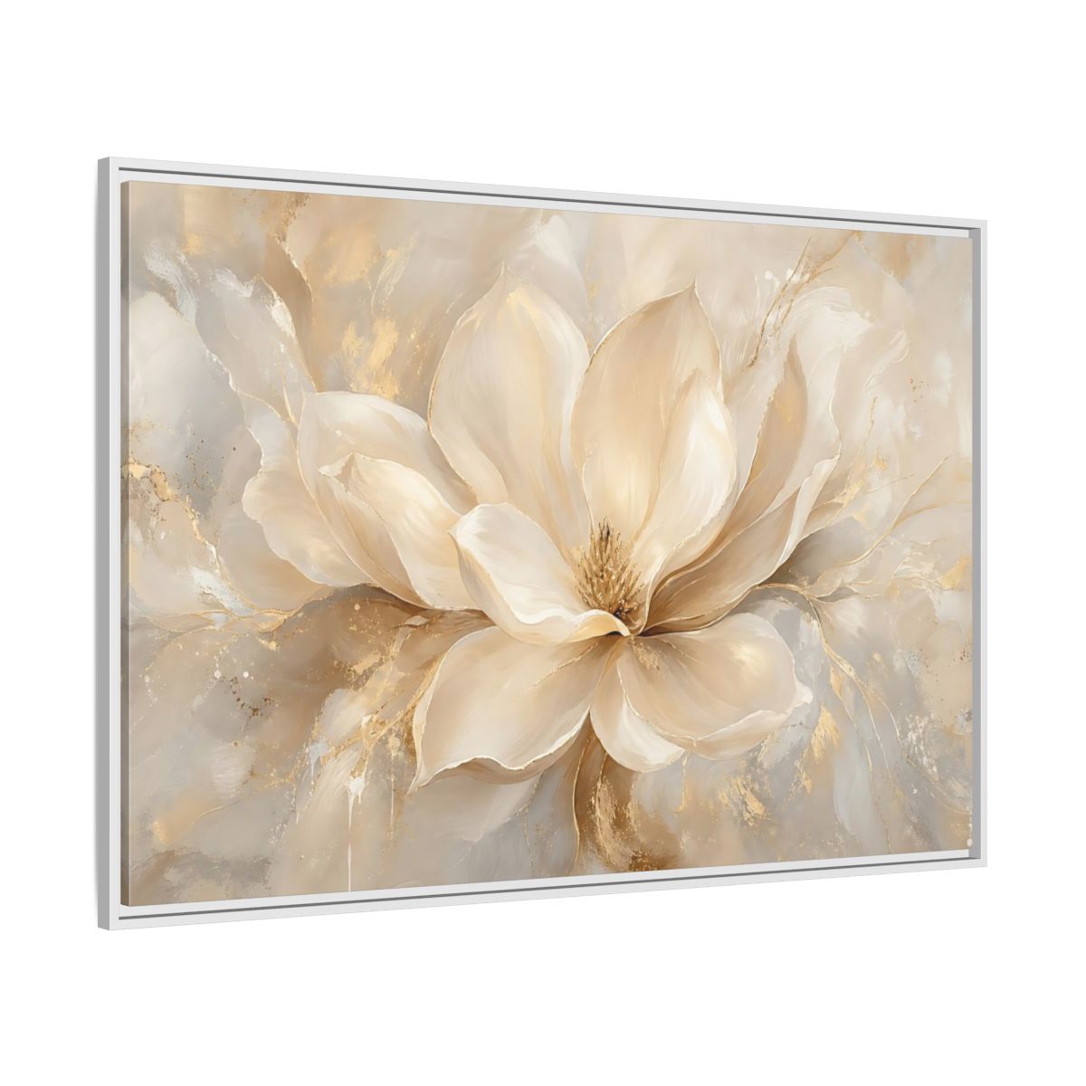 Side Mockup 7. Floral Magnolia Flower Cream Gold Floral shown as stretched canvas wall art