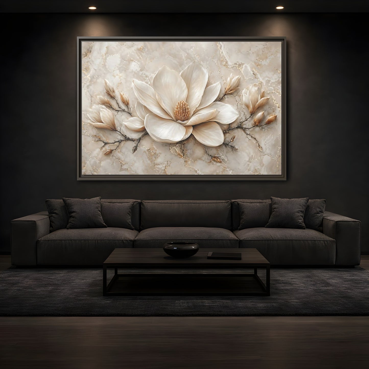 Mockup 3. Floral Magnolia Flower Cream Magnolia shown as stretched canvas wall art