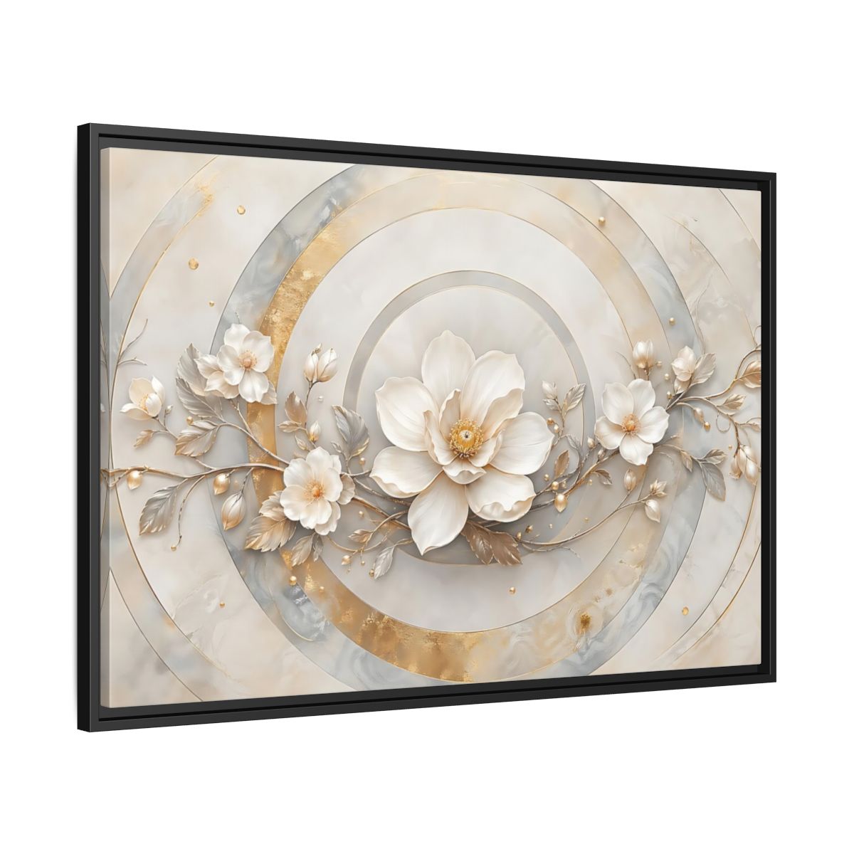 Side Mockup 13. Floral Magnolia Flower Gold And White Floral shown as stretched canvas wall art