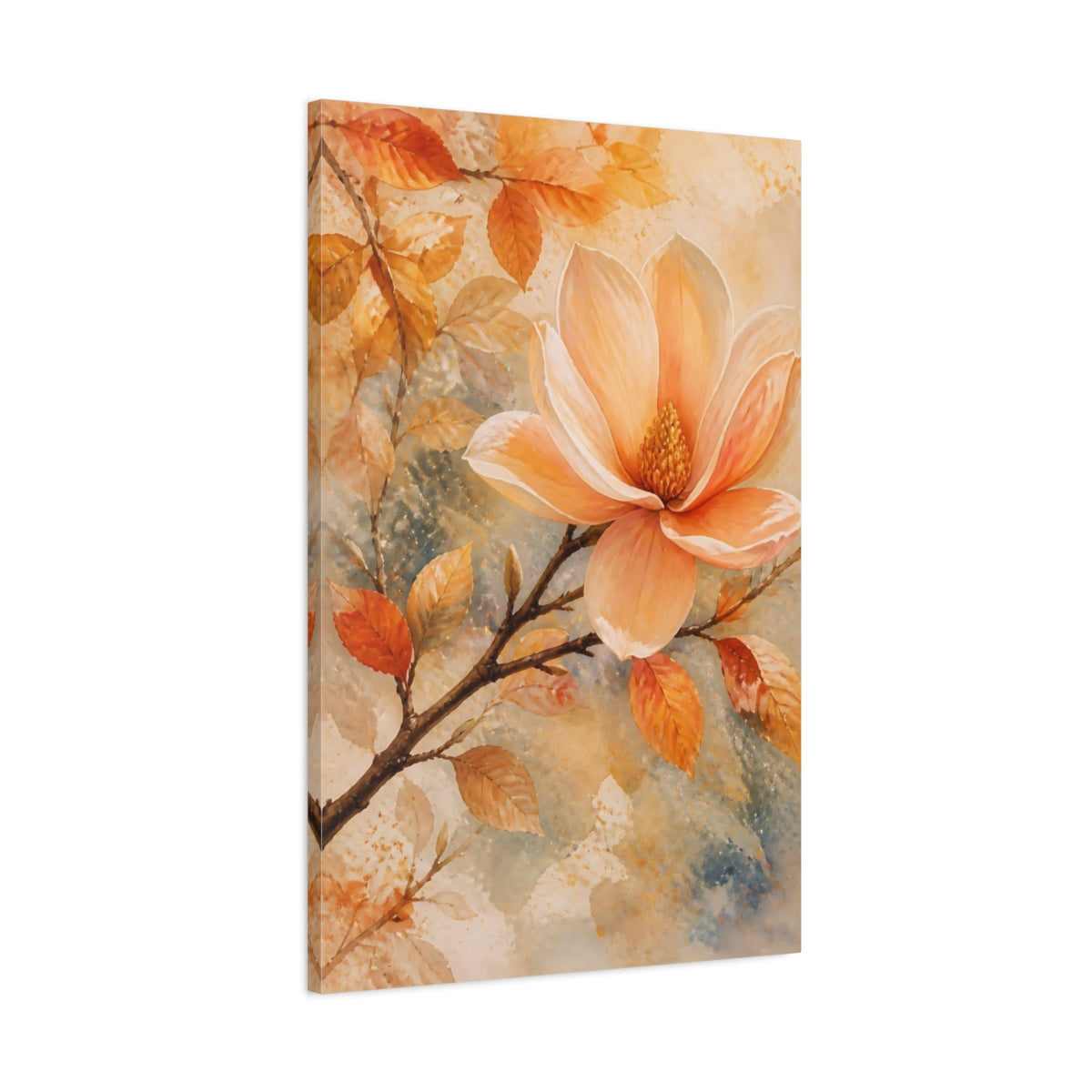 Main Mockup. Floral Magnolia Flower Peach Floral shown as stretched canvas wall art