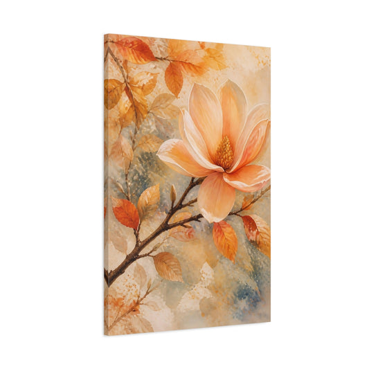 Main Mockup. Floral Magnolia Flower Peach Floral shown as stretched canvas wall art