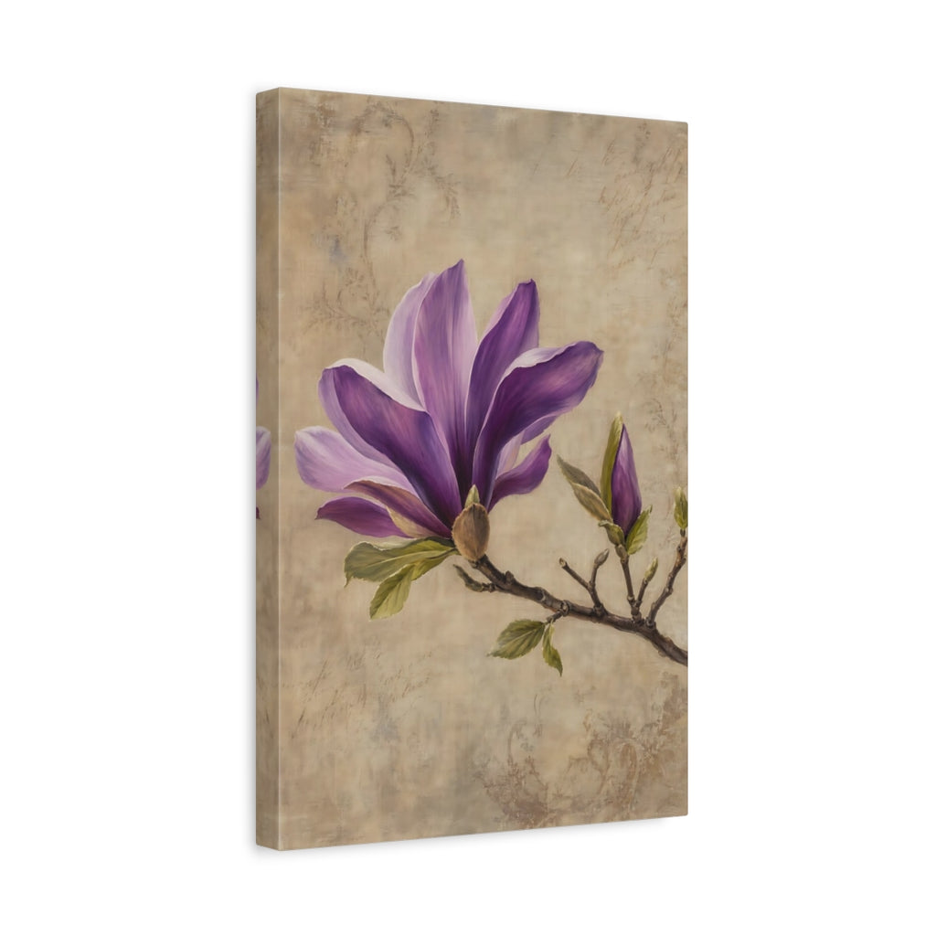 Side Mockup 4. Floral Magnolia Flower Purple Magnolia shown as stretched canvas wall art