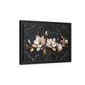 Side Mockup 6. Floral Magnolia Flowers Black And Gold shown as stretched canvas wall art