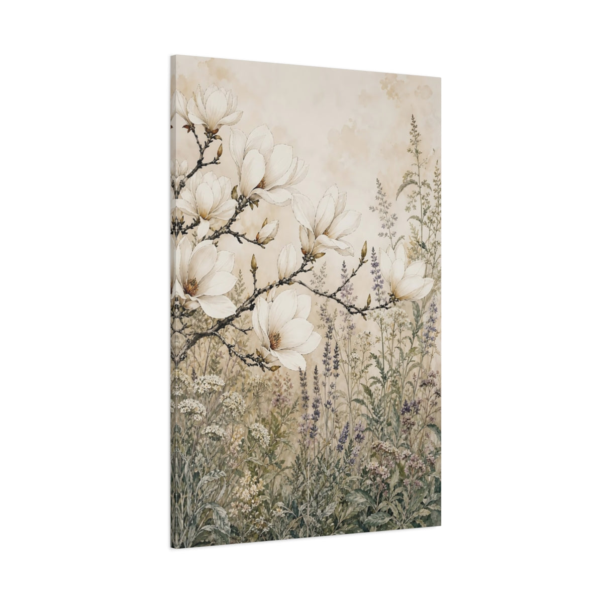Side Mockup 1. Floral Magnolia Flowers Magnolia Floral shown as stretched canvas wall art