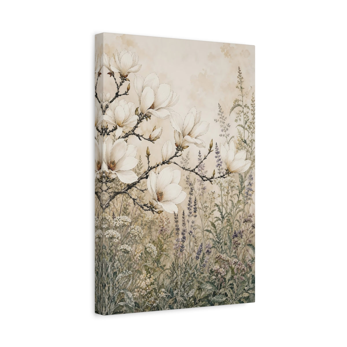 Side Mockup 4. Floral Magnolia Flowers Magnolia Floral shown as stretched canvas wall art