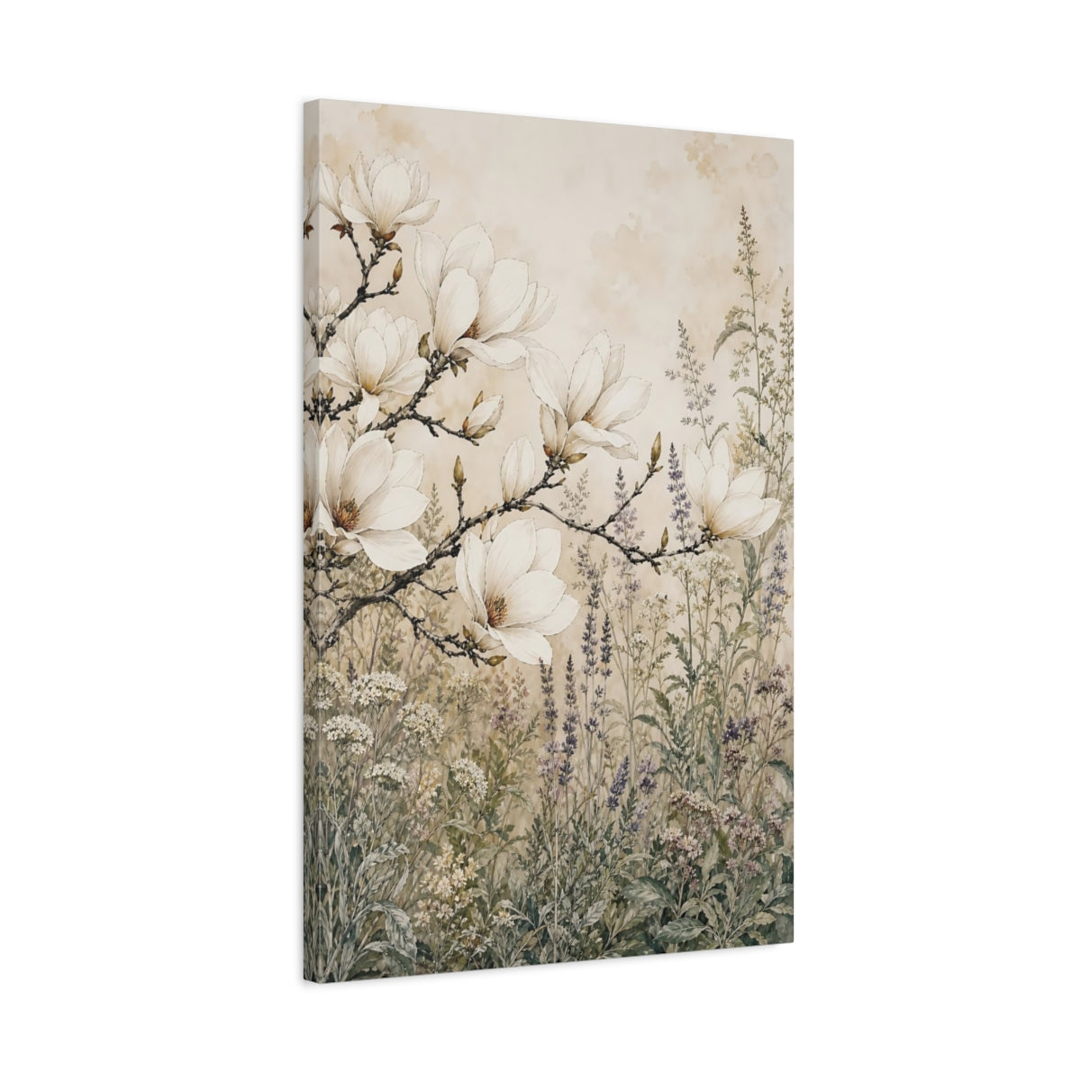 Side Mockup 2. Floral Magnolia Flowers Magnolia Floral shown as stretched canvas wall art