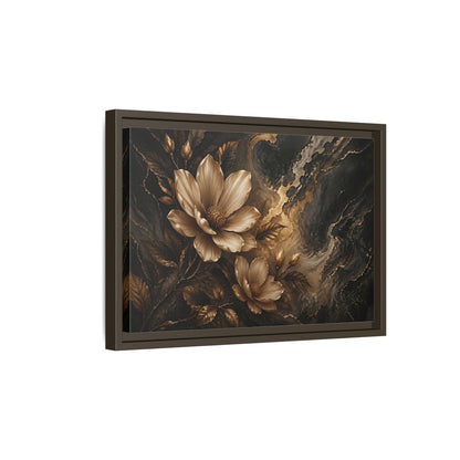 Side Mockup 5. Floral Magnolia Flowers Gold And Black Floral shown as stretched canvas wall art