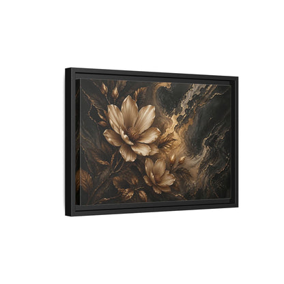 Side Mockup 6. Floral Magnolia Flowers Gold And Black Floral shown as stretched canvas wall art