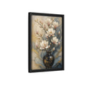 Side Mockup 6. Floral Magnolia Flowers Magnolia Gold Blue shown as stretched canvas wall art
