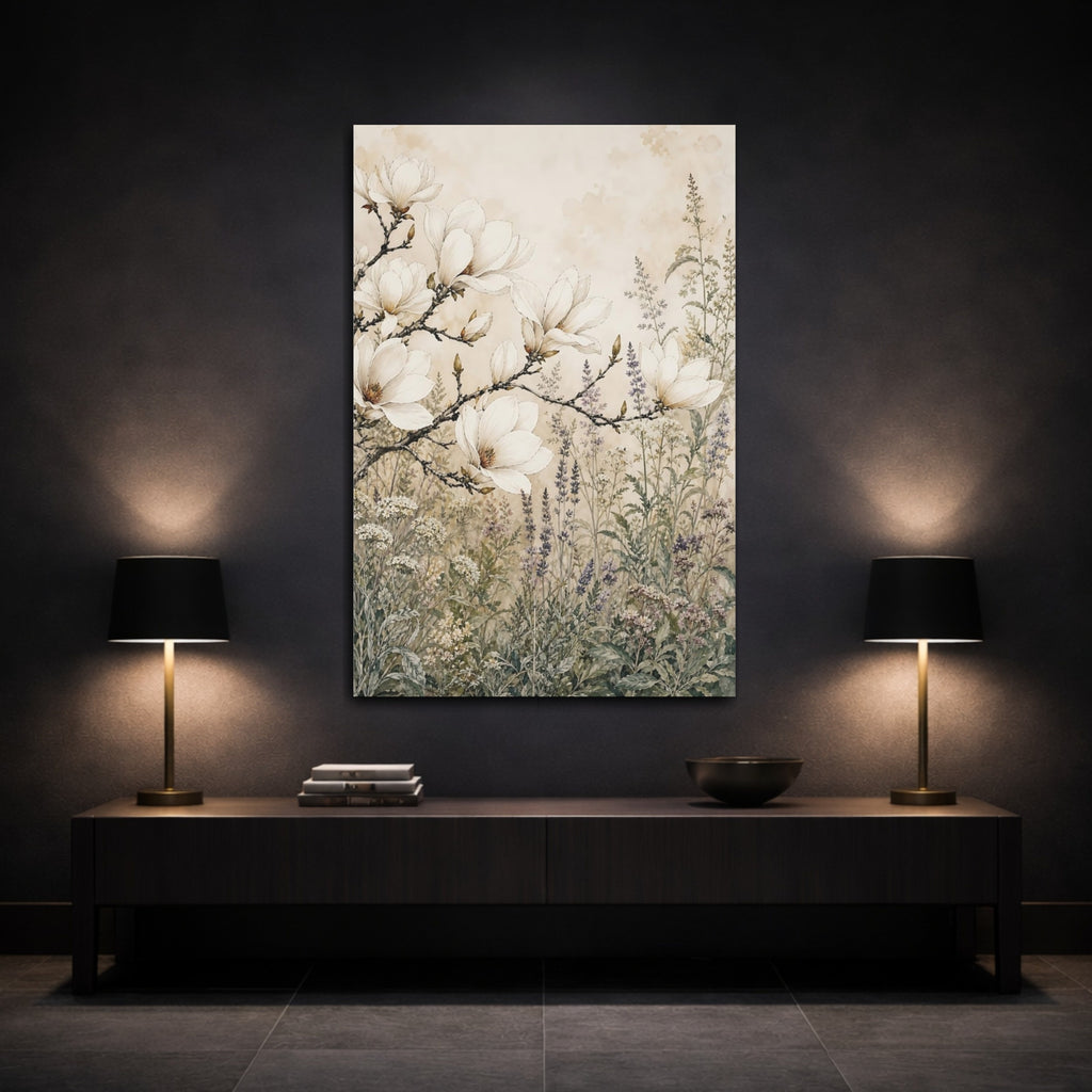 Mockup 3. Floral Magnolia Flowers Magnolia Floral shown as stretched canvas wall art