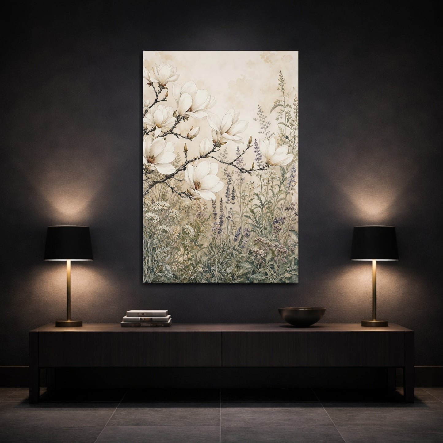 Mockup 3. Floral Magnolia Flowers Magnolia Floral shown as stretched canvas wall art
