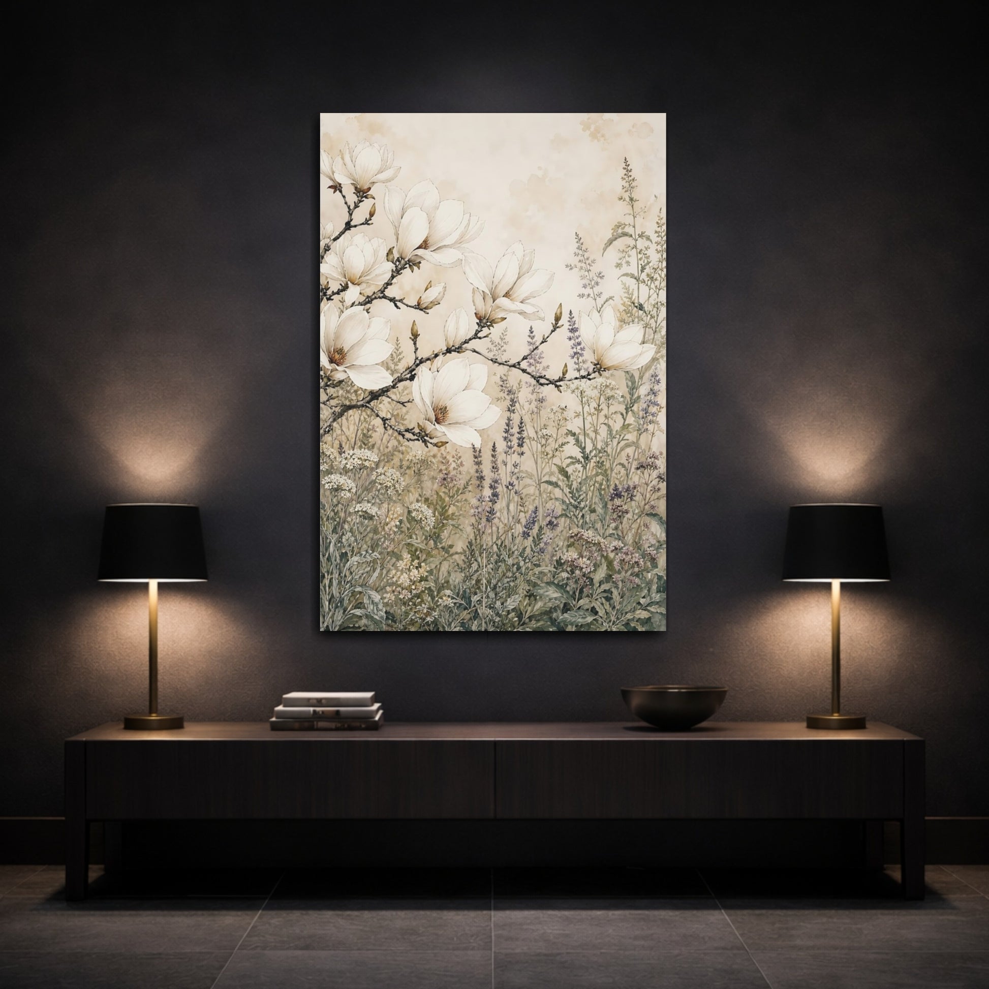 Mockup 3. Floral Magnolia Flowers Magnolia Floral shown as stretched canvas wall art