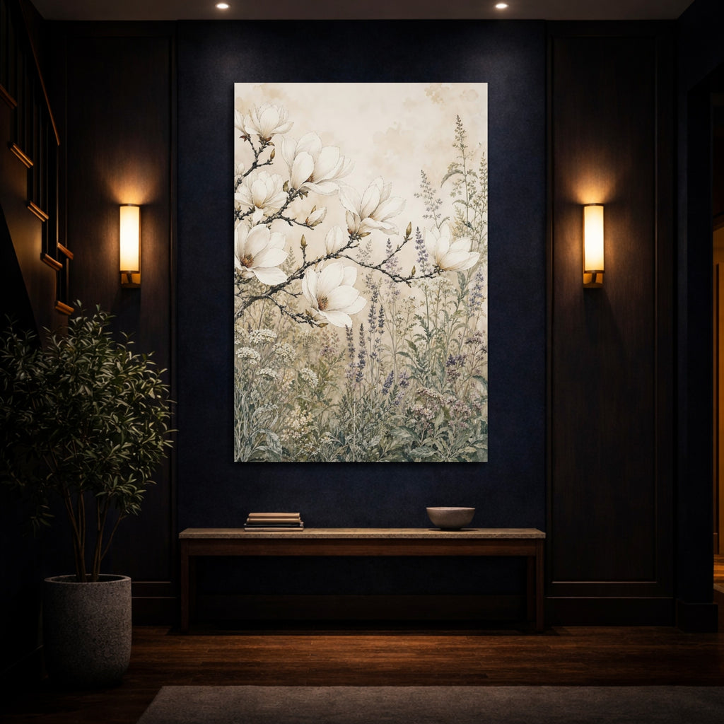 Mockup 4. Floral Magnolia Flowers Magnolia Floral shown as stretched canvas wall art